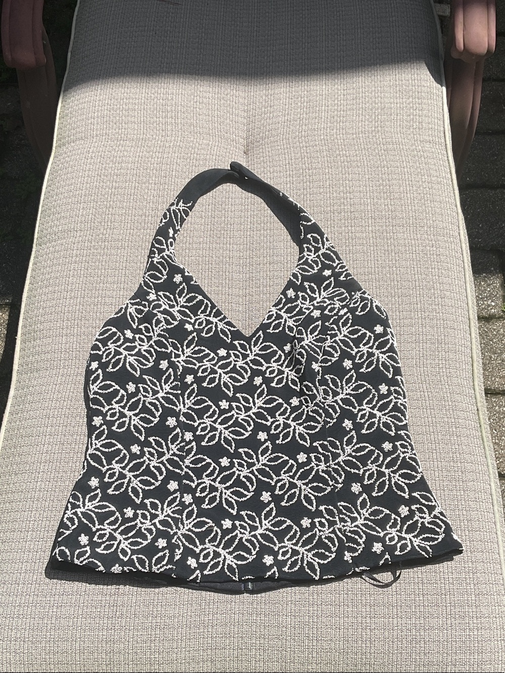 Xscape Black Halter Camisole with White Floral Lace Overlay